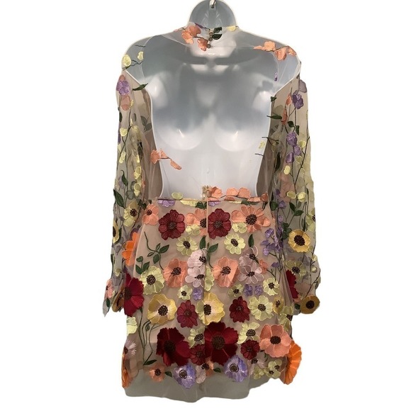 VERY RETRO VERY BOHO EMBROIDERY AND APPLIQUÉ ON FINE NETTING MINI DRESS M NWOT - Picture 2 of 13